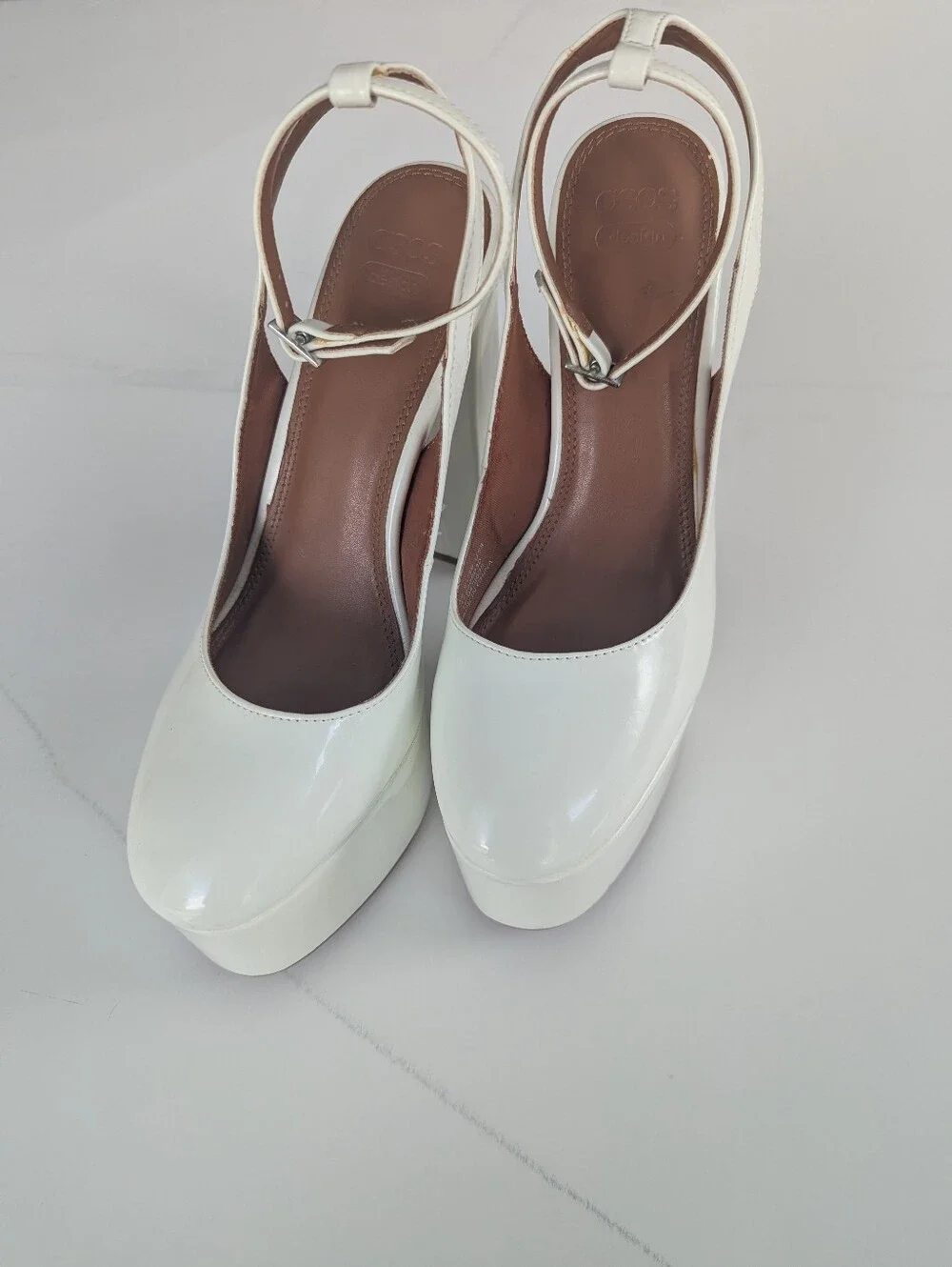 ASOS Designs Porter platform high shoes in white patent